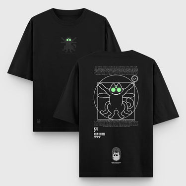 Camiseta Oversize Gato de Vitruvio - Negra - Camiseta Oversize - Talla: S - Geek Hunters