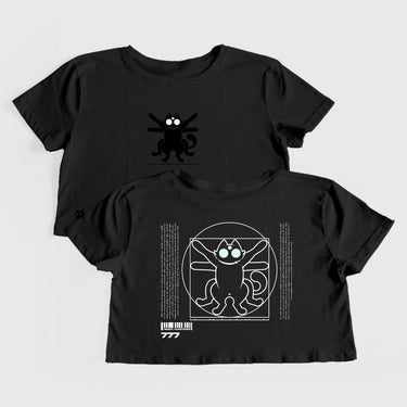 Crop Top Gato de Vitruvio - Negro - Crop Top - Talla: S - Geek Hunters
