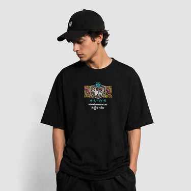 Camiseta Oversize Bordada | Schrodinger Cat Colors - Camiseta Oversize - Talla: S - Geek Hunters